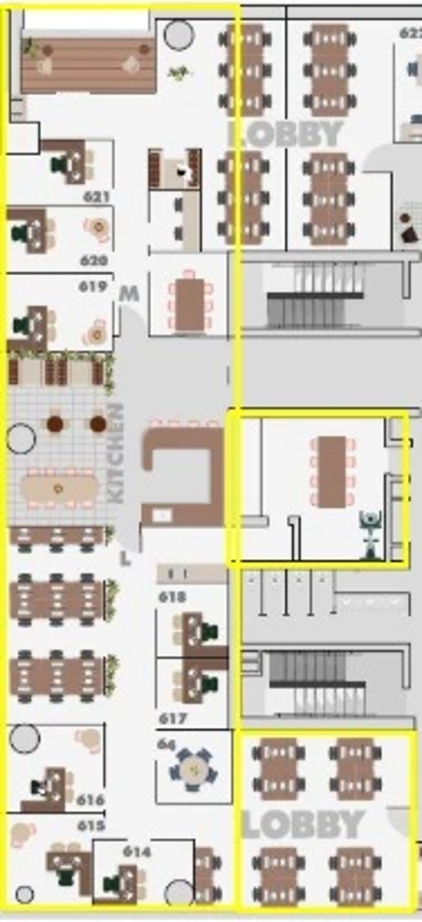 תוכנית קומה 1 - משרד מותאם להייטק מעוצב ומאובזר עם מרפסת 