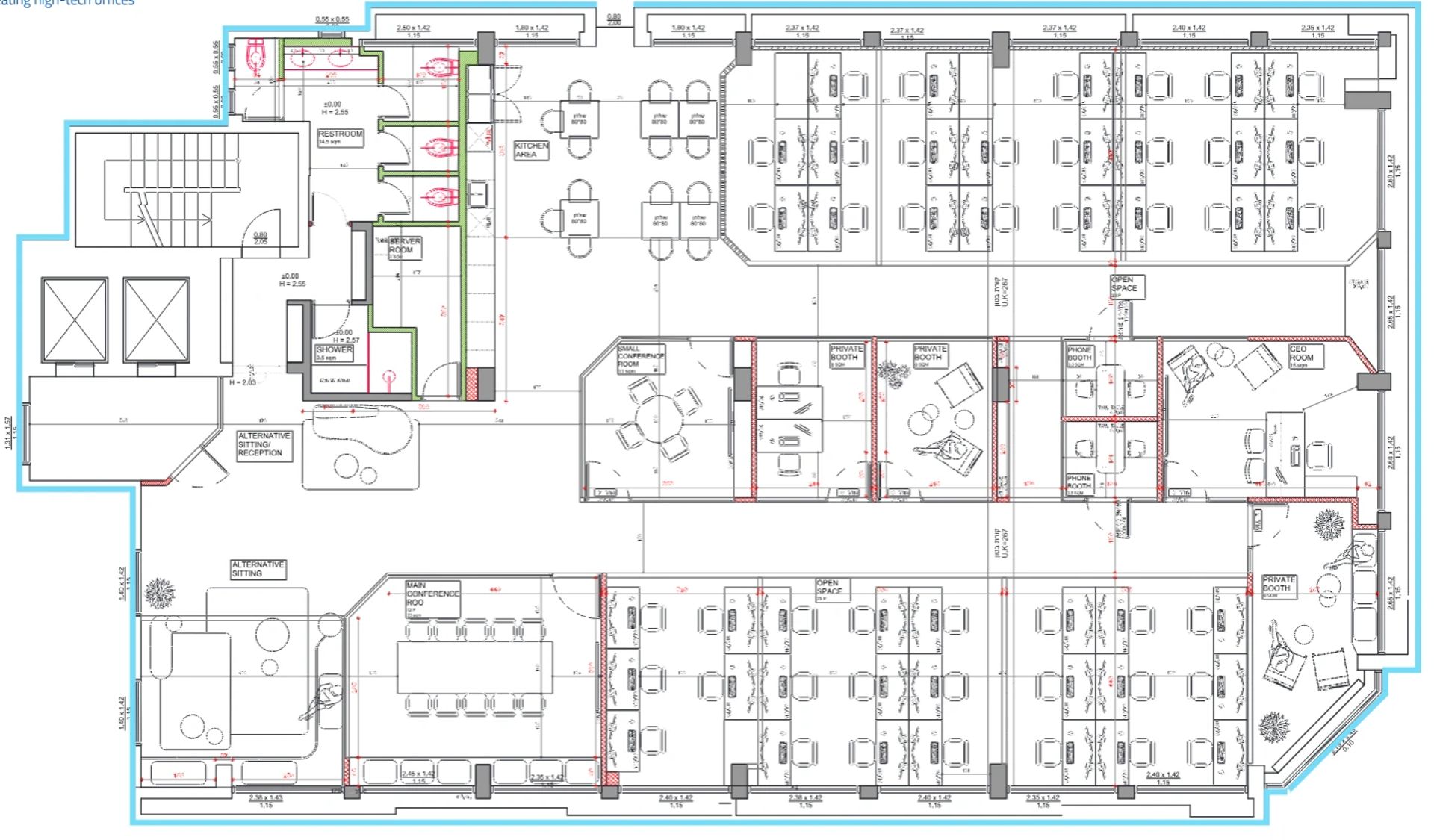 תוכנית קומה 1 - משרדים מרוהטים לסטארטאפ עם מרפסת