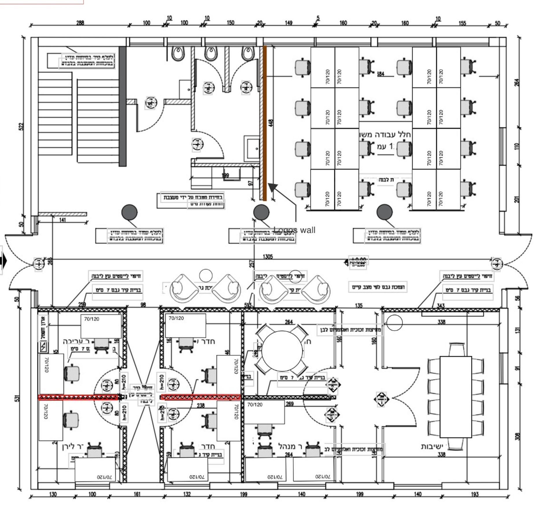 תוכנית קומה 1 - מבנה לשימור להשכרה למגוון רחב של חברות ועסקים