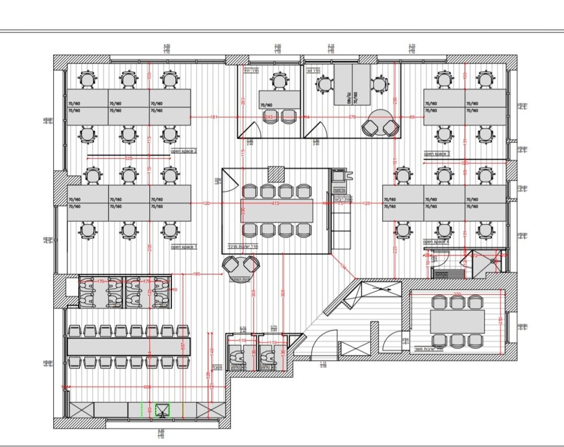 תוכנית קומה 1 - משרד לחברות סטארט-אפ 280–440 מ"ר בשכונת מונטיפיורי צפון