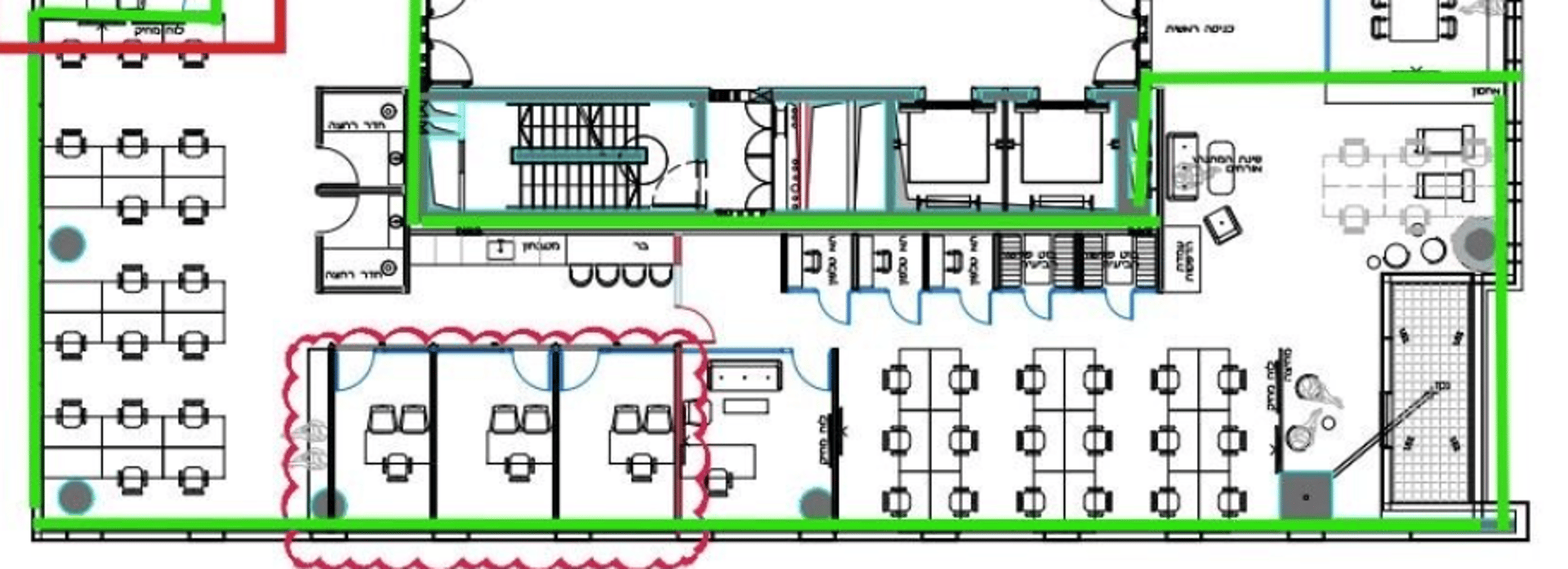 תוכנית קומה 1 - סאבליס לחברות סטארט-אפ עם 40 עמדות עבודה