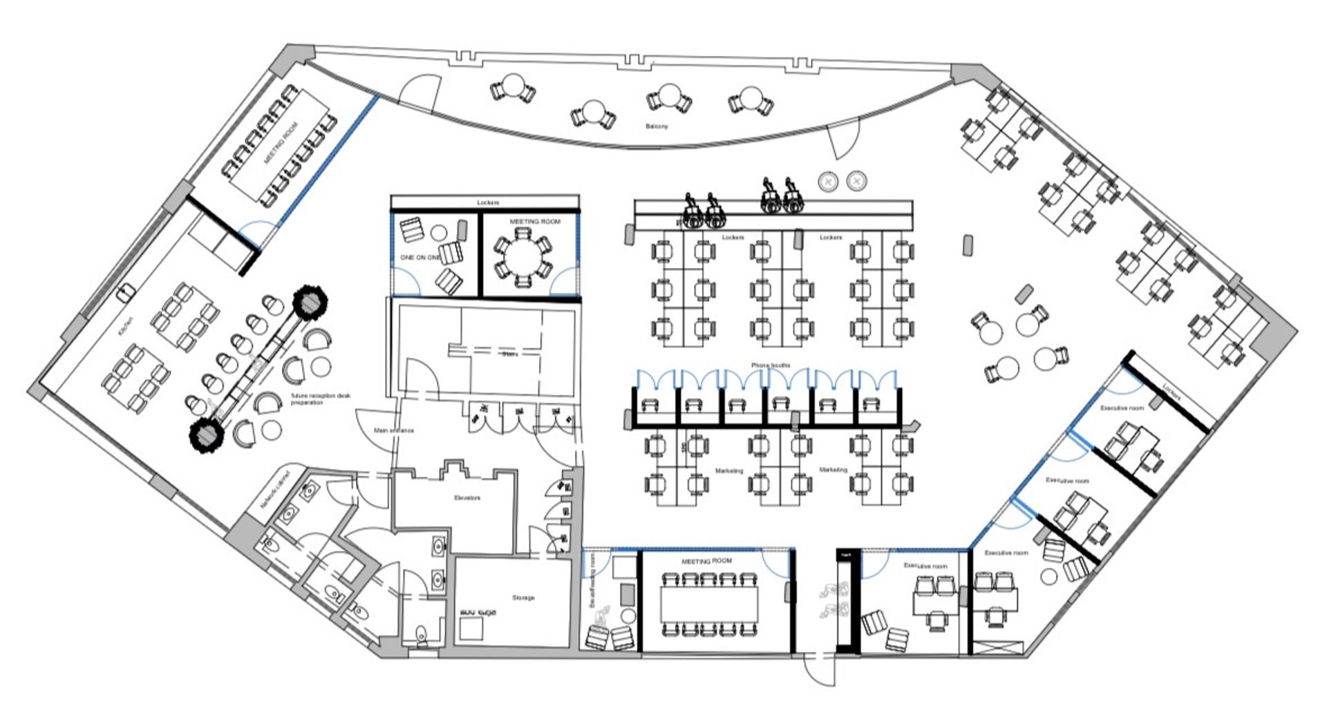 תוכנית קומה 1 - מבנה משרדים להשכרה דקת הליכה מרכבת השלום
