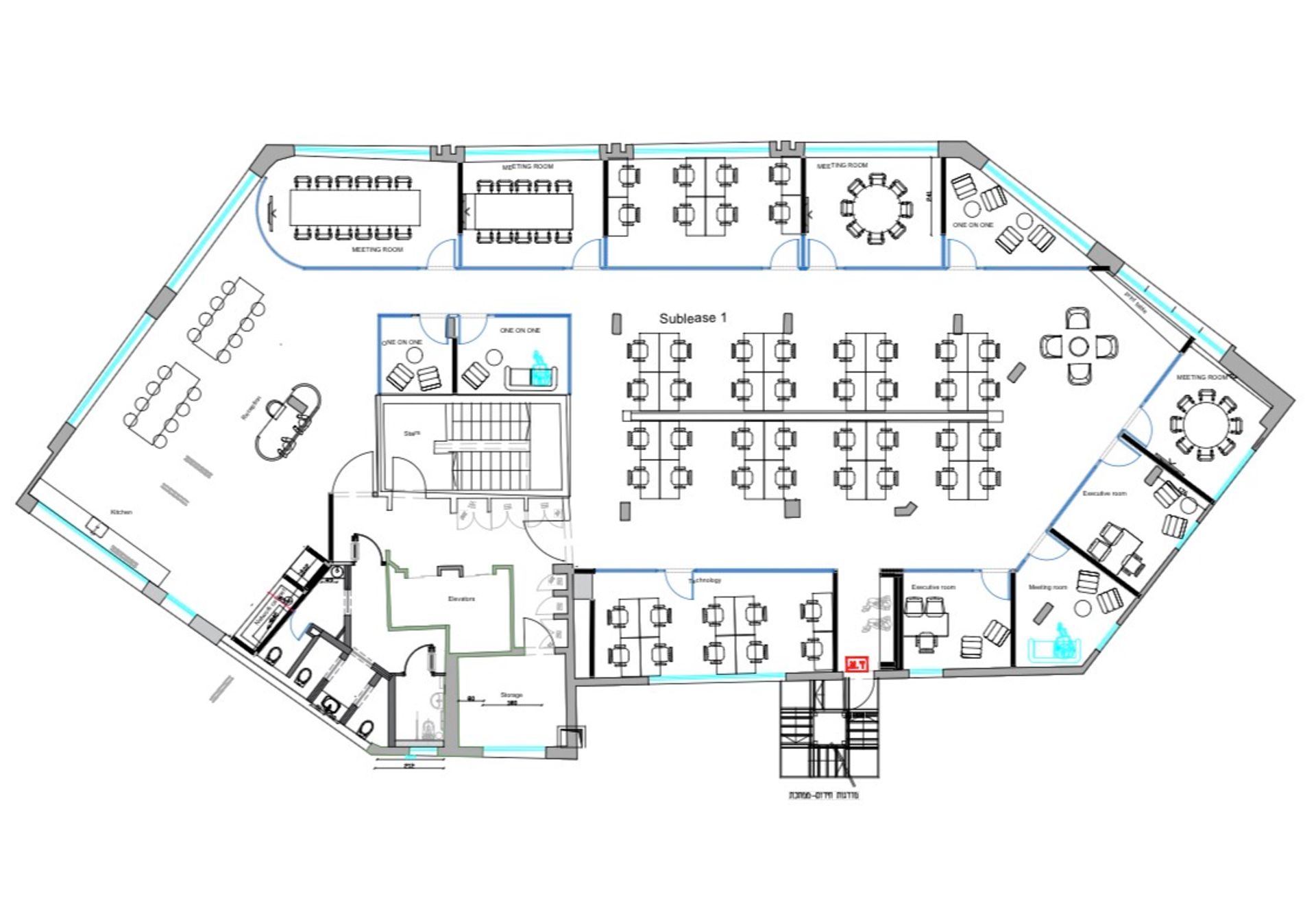 תוכנית קומה 2 - מבנה משרדים להשכרה דקת הליכה מרכבת השלום
