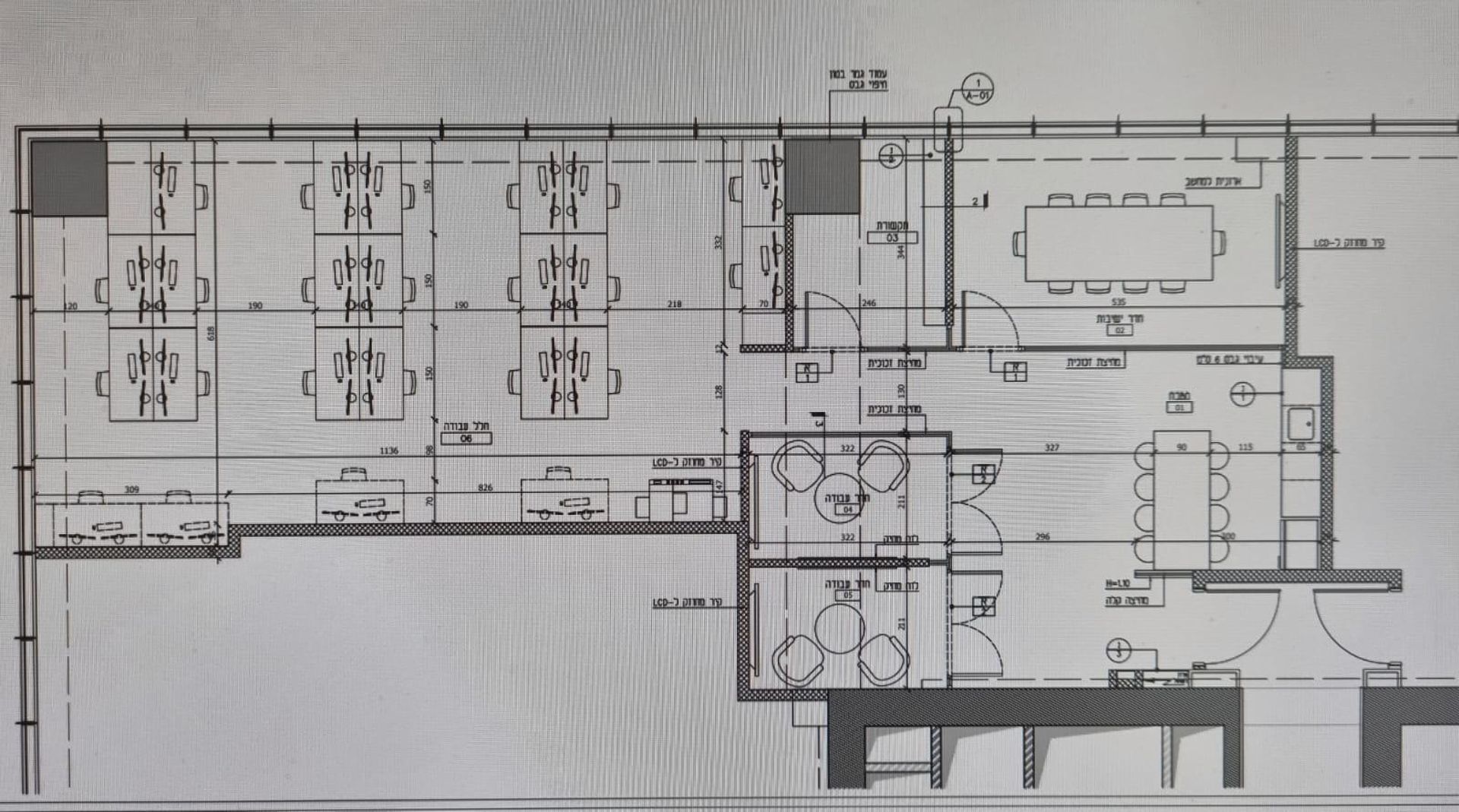 תוכנית קומה 1 - משרדים עם אופן ספייס ונוף לים במגדל מידטאון