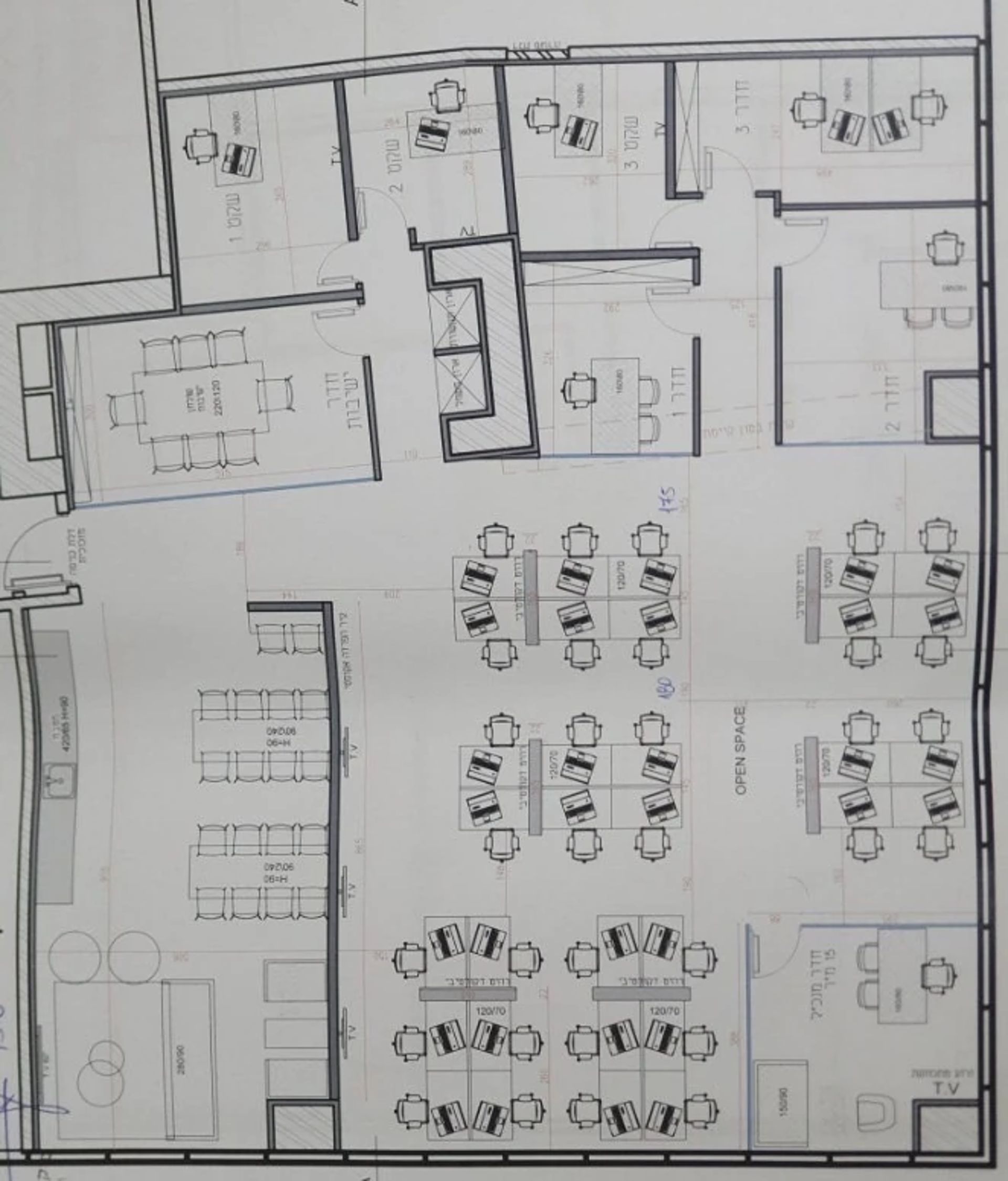 תוכנית קומה 1 - משרדים לסטארט-אפ עם אופן ספייס במגדל מידטאון