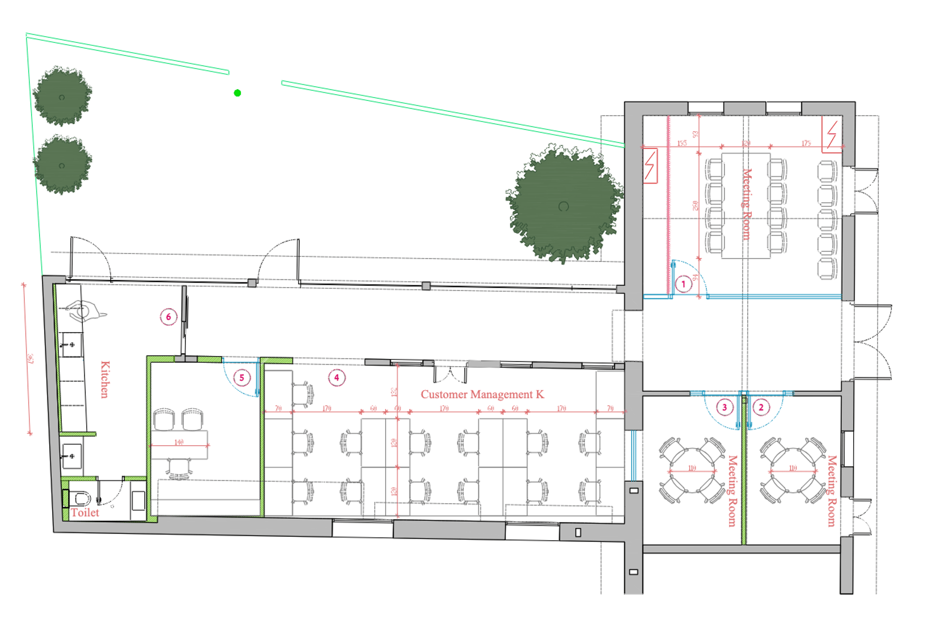 תוכנית קומה 1 - משרד מעוצב All Inclusive במתחם התחנה עם חצר פרטית