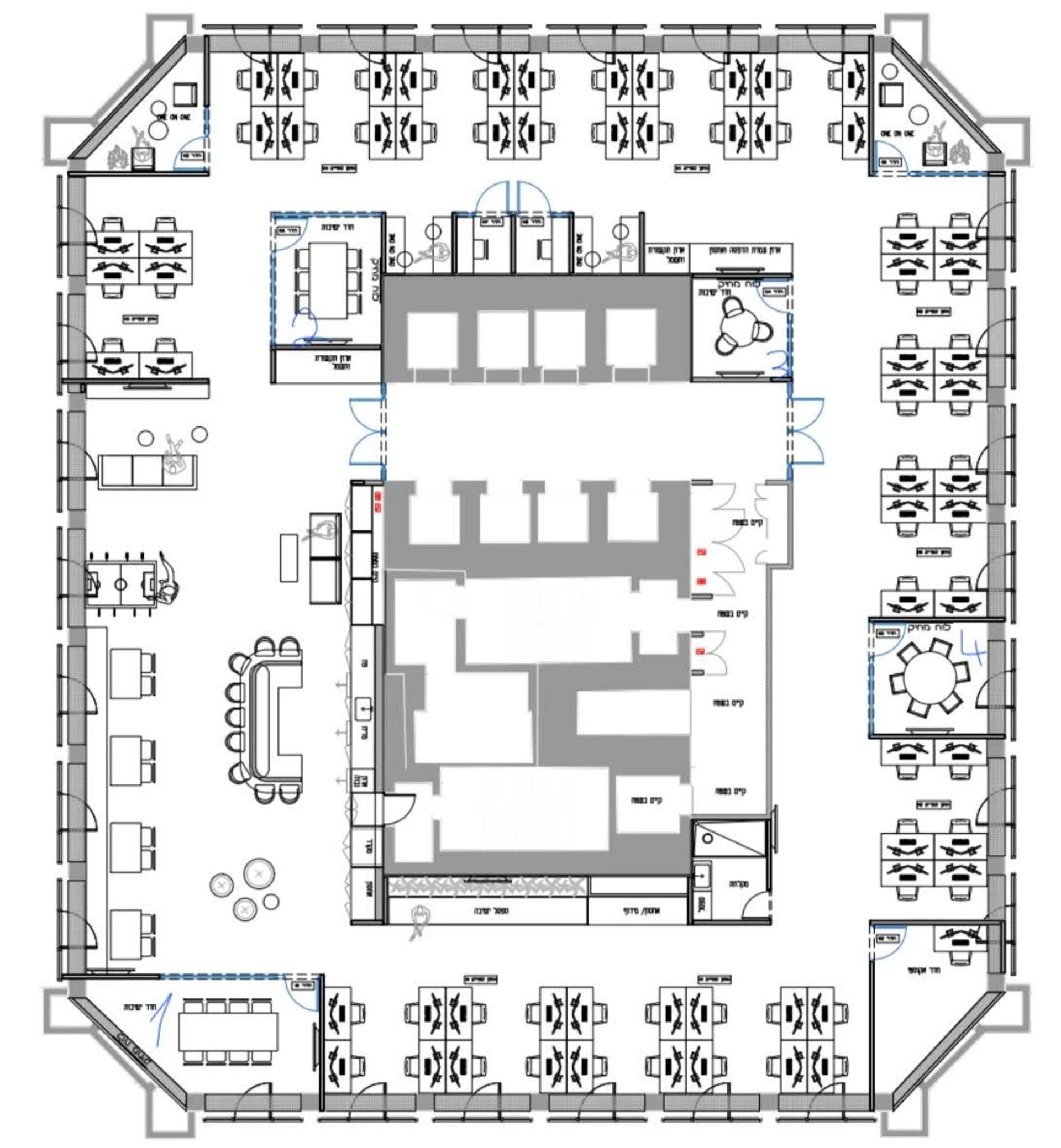 תוכנית קומה 1 - קומה עצמאית להשכרה מתאימה לחברות הייטק