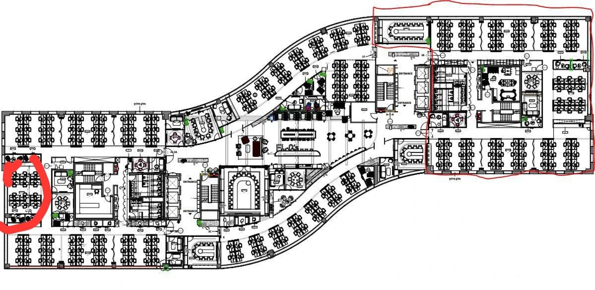 תוכנית קומה 1 -  קומה עצמאית לחברת הייטק בגבעתיים | 700/1,800/2,500 מ״ר