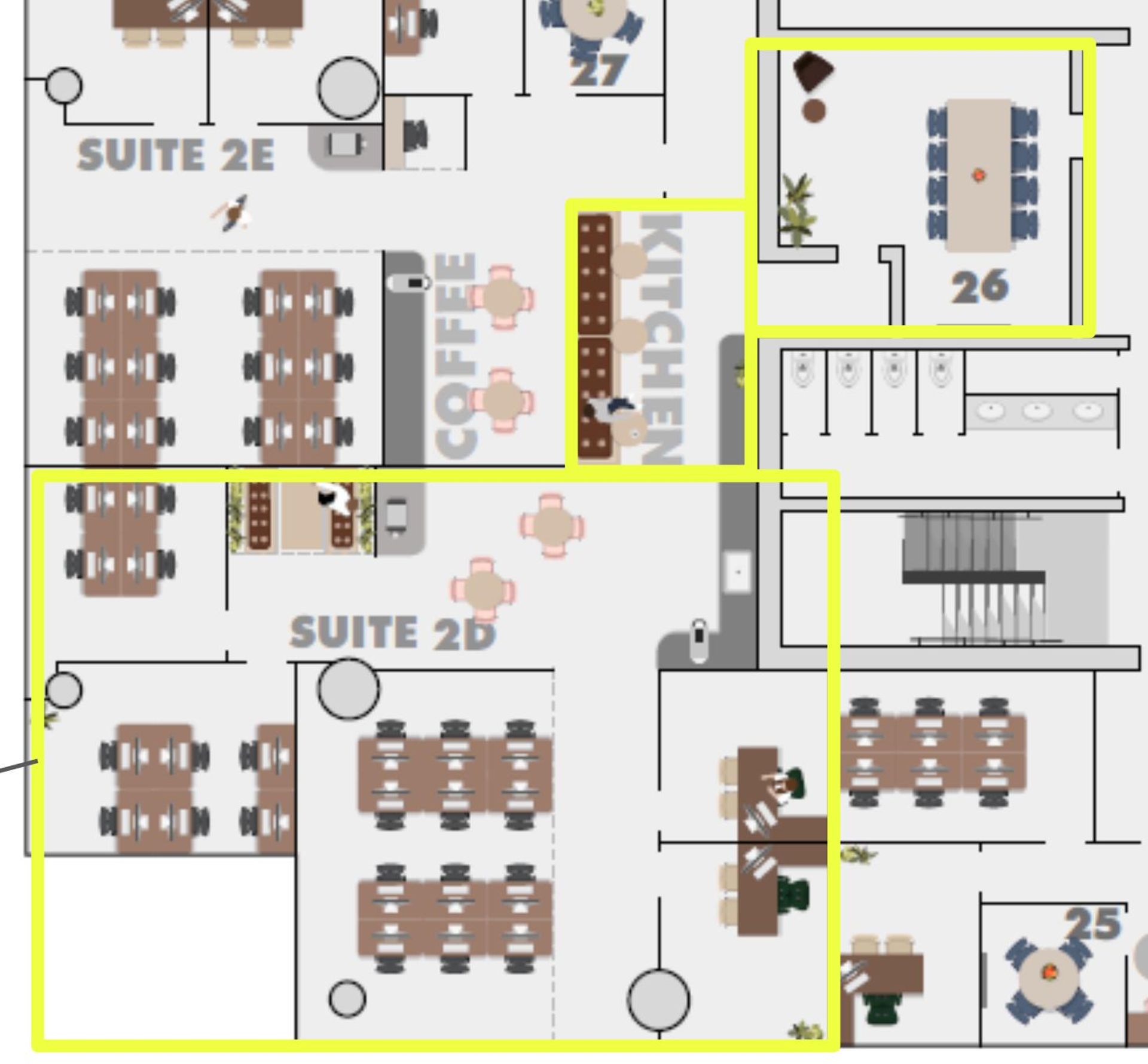 תוכנית קומה 1 - משרדים עד 25 עובדים במתחם ההייטק של תל אביב